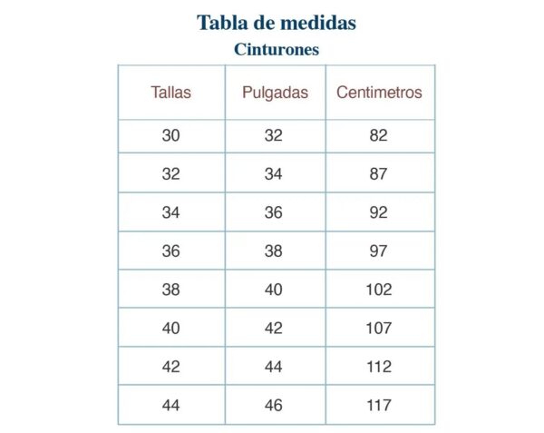TABLA DE MEDIDAS CINCHO EMPORIUM