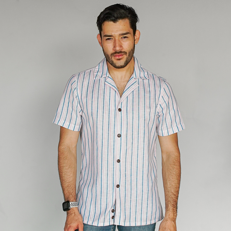 Camisa rosado diseño líneas verticales marca Business Casual slim | 127443