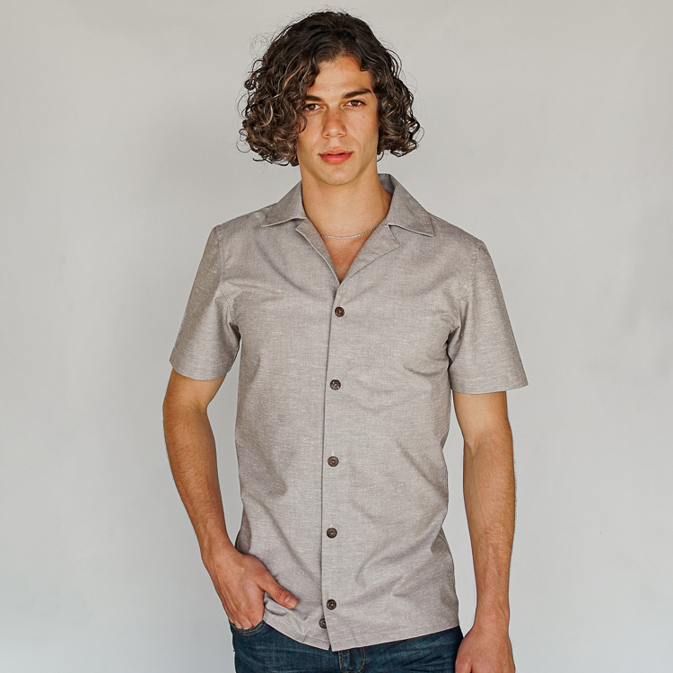 Camisa beige diseño lino plano marca Business Casual slim | 127447