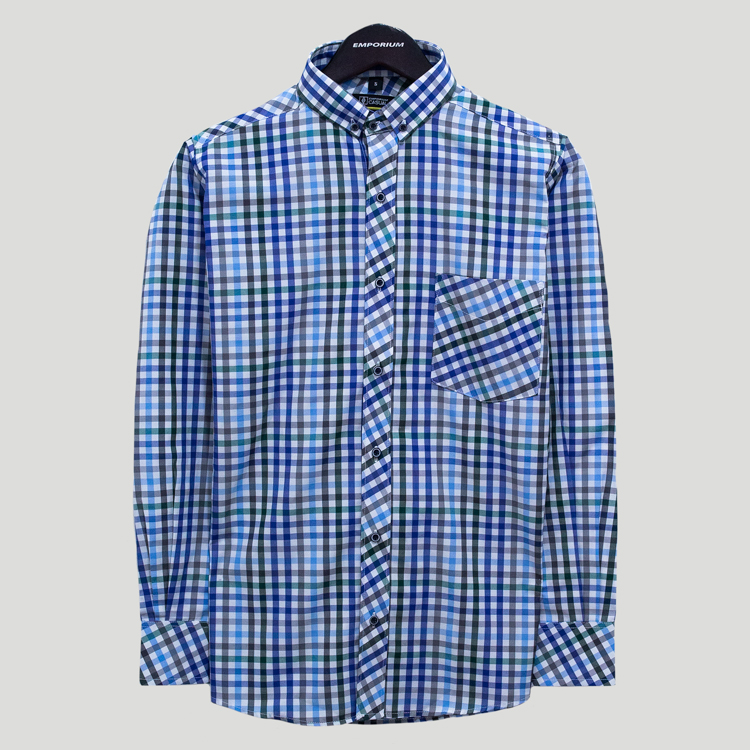 Camisa azul estructura cuadros marca Business Casual clásico | 136299