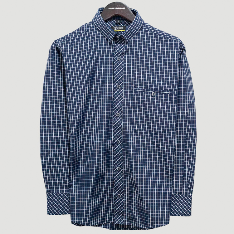 Camisa azul estructura cuadros marca Business Casual slim | 131114