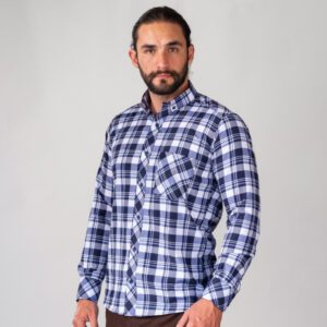 camisa azul estructura cuadros marca business casual slim 144138 216853 1