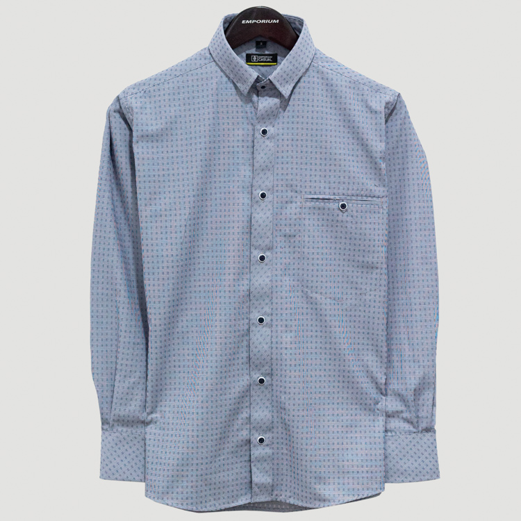 Camisa azul estructura de cuadros marca Business Casual slim | 131110