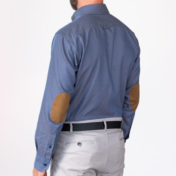 camisa azul estructura micropuntos con coderas marca business casual slim 144146 216852 3