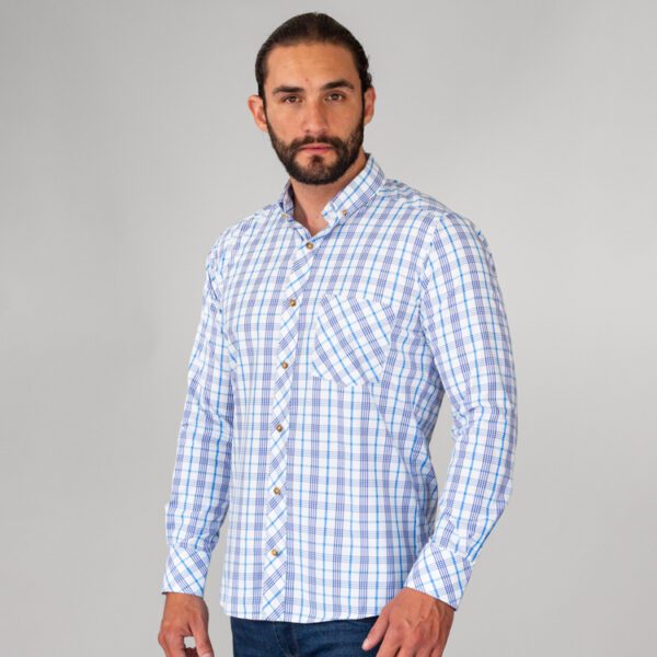 camisa celeste estructura cuadros marca business casual slim 144142 216854 1