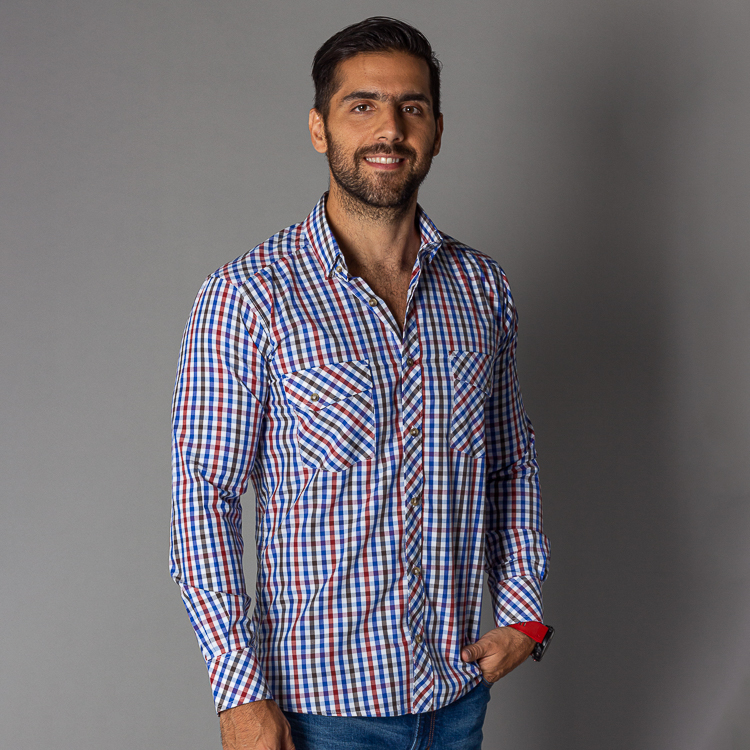 camisa rojo estructura cuadros marca business casual slim 128964 373235 1