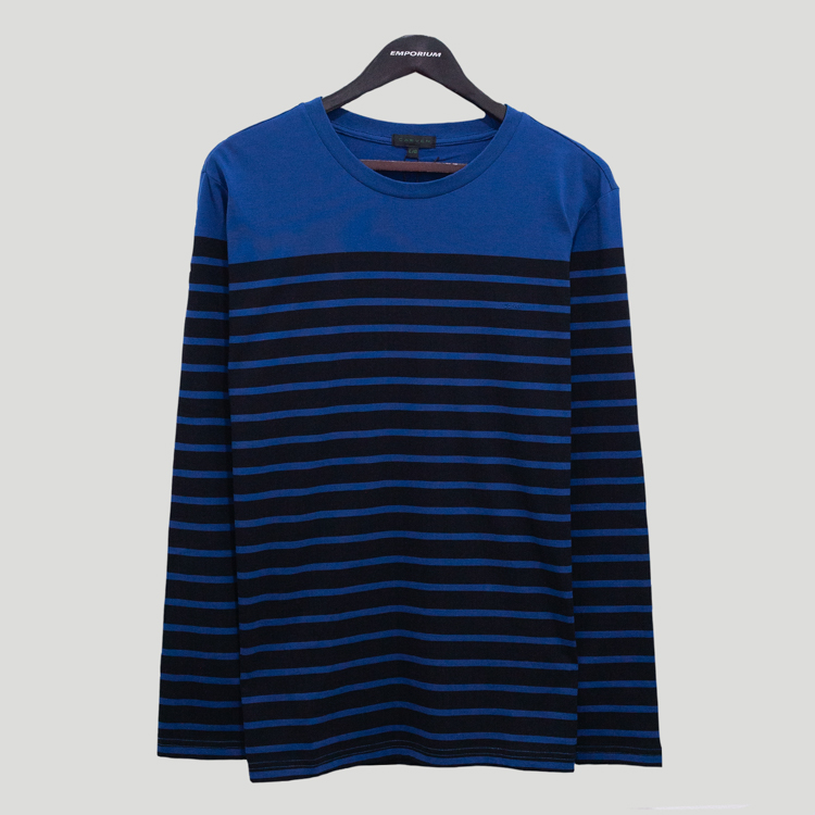 Playera azul estructura rayas horizontales marca Carven slim | 132246