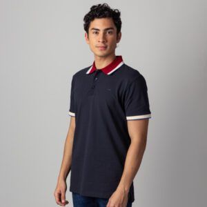 polo azul estructura cuello contrastado marca carven slim 141112 203597 1