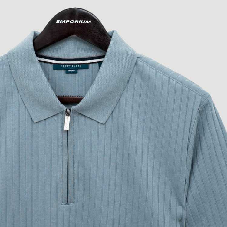 polo celeste estructura labrada marca perry ellis cl sico 159872 CELESTE 2