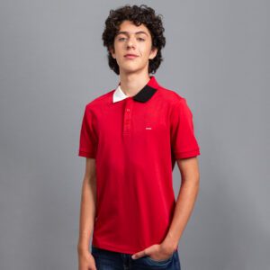 polo roja estructura cuello contrastado marca carven slim 155711 296552 1